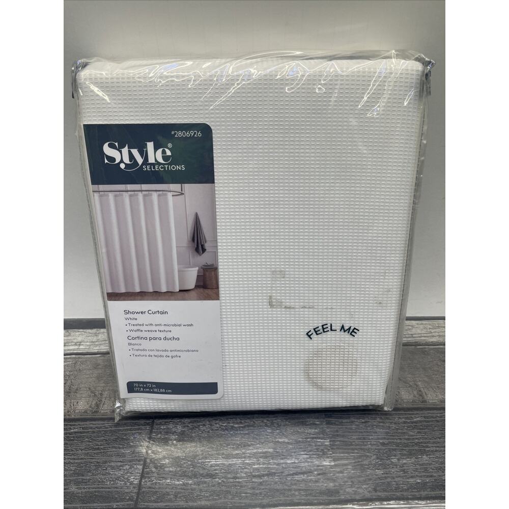 SHOWER CURTAIN 70" x 72" Waffle Weave texture Anti-Microbial wash NEW White.